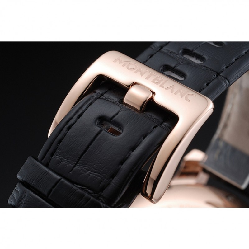 Orologi Repliche Montblanc Cronografo Quadrante Nero Bracciale in Pelle Nera Cassa in Oro Rosa 1454110